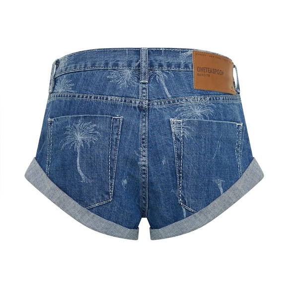 NWT One Teaspoon Malibu Bandits Palm Tree Denim Jean Shorts in Ocean Blue Sz 28 - Picture 8 of 9